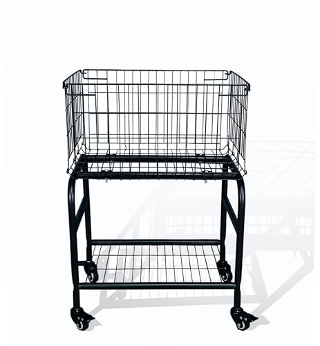 Rolling Laundry Basket with Wheels, 31" Height Heavy Duty 2-Tier Metal Wire Laundry Cart, Foldable Hamper with Industrial Wheels & Brakes for Clothes, Bedroom, Dorm, Apartment, Black - color: black