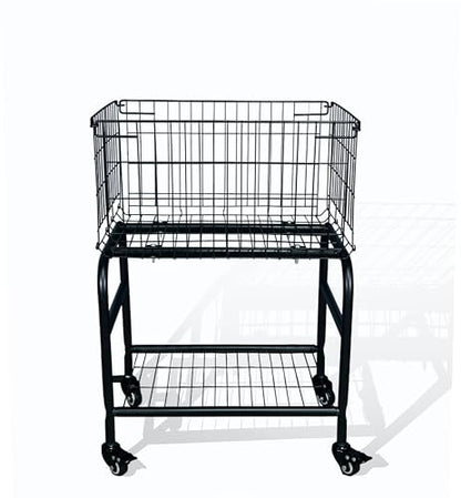 Rolling Laundry Basket with Wheels, 31" Height Heavy Duty 2-Tier Metal Wire Laundry Cart, Foldable Hamper with Industrial Wheels & Brakes for Clothes, Bedroom, Dorm, Apartment, Black - color: black