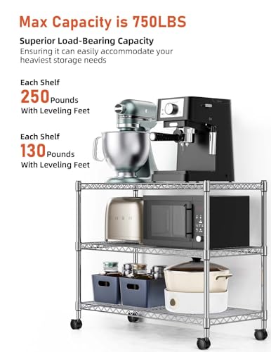 Simple Deluxe 3-Tier Heavy Duty Storage Shelves 750Lb Capacity, 24.02" D x 13.78" W x 21.97" H Shelving Unit for Pantry, Garage, Laundry and Kitchen - size: 3-Tier, 13.78"W x 24.02"D x 21.97"H, style: 1 Pack
