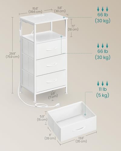 SONGMICS BELLAH Collection - Nightstand with Charging Station and App-Controlled Adjustable LED Lights, Bed Side Table, 3 Drawers and 1 Open Shelf, Modern, Cloud White and Snow White ULGS303WH01S - color: Cloud White + Snow White, size: 3 Drawers
