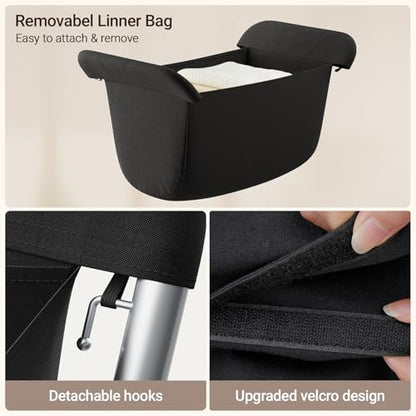 ELYKEN Laundry Basket with Wheels, Collapsible Laundry Hamper, Black | Removable Liner Bag, Foldable Design, Sturdy Metal Frame, 4 Casters, 32”H Laundry Cart for Bedroom, Bathroom & Laundry Room - color: Black, size: 23.2"L x 13"W x 32"H