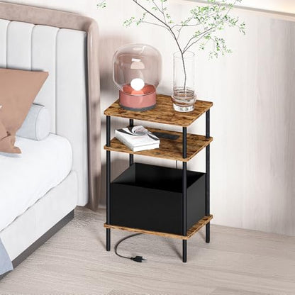 Small Side Table with Charging Station, Set of 2 End Table for Small Spaces, Slim Nightstand with Outlet,Sofa Beside Table,Living Room, Bed Room, Rustic Brown - color: Rustic Brown
