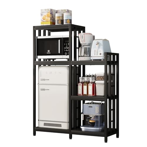 6-Tier Microwave Stand, Freestanding Kitchen Baking Rack, Height Adjustablebakers Shelf, Spice Rack, Mini Fridge, Coffee Bar for Living Room Black - color: Black
