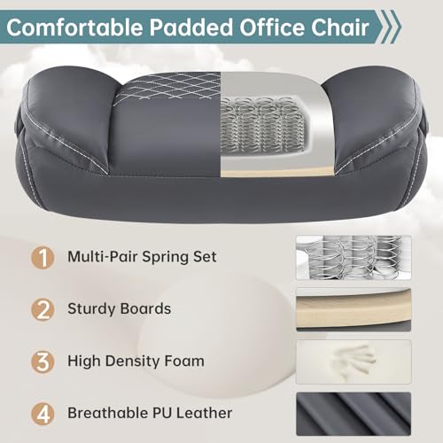 YFO Leather Office Chair, Ergonomic Home Office Desk Chair, Back Support Swivel Executive Office Chair with Wheels and Flip-Up Armrests, Small Gaming Chair with Adjustable Rocking Function, Grey - color: Grey