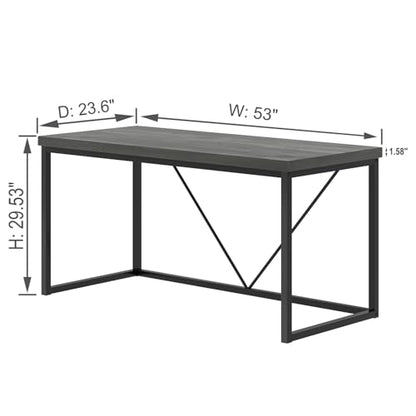 EXCEFUR Modern Home Office Desk, Wood and Metal Computer Desk, Industrial Writing Study Gaming Table for Living Room Bedroom, Rustic Grey, 53 inch - color: Grey, size: 53 inch