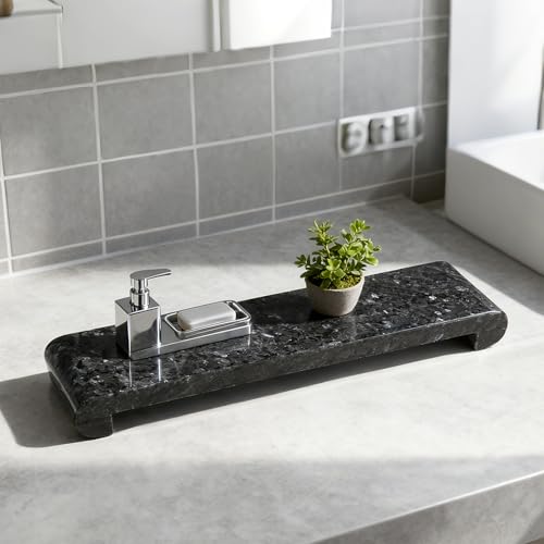 Marble Tray Pedestal Stand, 16"x4" Marble Vanity Tray with Feet for Bathroom Counter Kitchen Sink, Rectangular Stone Riser for Soap Dispenser Perfume Jewelry Display Stand(Blue Pearl) - color: Blue Pearl