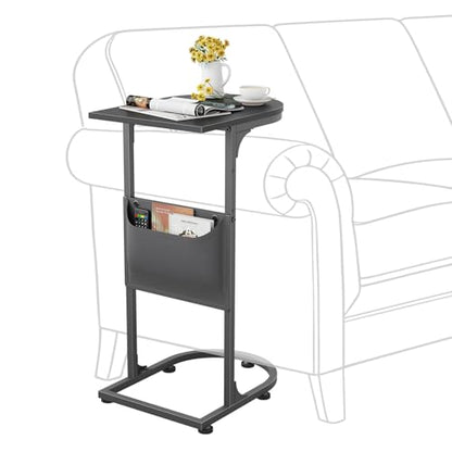 C Shaped End Table, Slide Under Small Side Table for Couch & Small Spaces | Wobble-Free C Table For Sofa, Black, Storage Bag, Sturdy Metal Frame, Wood Top, Living Room & Bedroom, 15-Min Quick Assembly - color: Classic Black