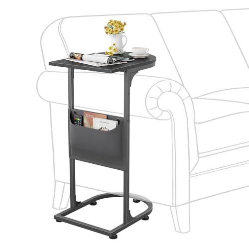 C Shaped End Table, Slide Under Small Side Table for Couch & Small Spaces | Wobble-Free C Table For Sofa, Black, Storage Bag, Sturdy Metal Frame, Wood Top, Living Room & Bedroom, 15-Min Quick Assembly - color: Classic Black