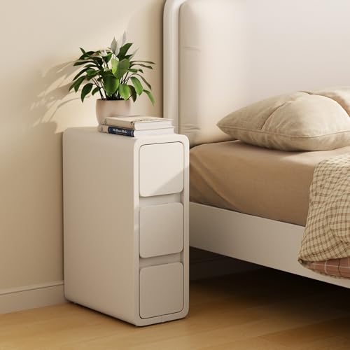 AQIMUELE Narrow Nightstand - Narrow Bedside Table with Drawers, Wood Small Nightstand with Leather Surface for Bedroom, White - 7.9" W - color: White (3 Drawers), size: 7.9"W