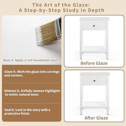 26" Night Stand with Drawers, Painted Bedside Table, Solid Wood Nightstand | Pine Leg and Solid Wood Frame Nightstand, Side Table End Table for Bedroom, Carved Pattern, Distressed White - color: Distressed White