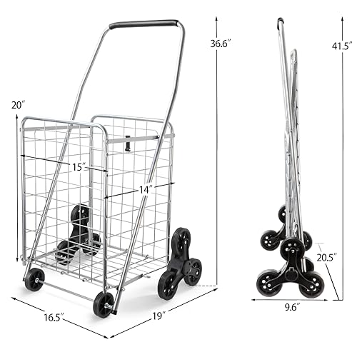 Wellmax 2-Pack Shopping Utility Cart with Stair Climber, Collapsible Folding Cart for Grocery, X-Large and Large (Black and Silver) - size: Large-Medium