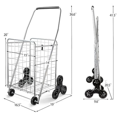 Wellmax 2-Pack Shopping Utility Cart with Stair Climber, Collapsible Folding Cart for Grocery, X-Large and Large (Black and Silver) - size: Large-Medium
