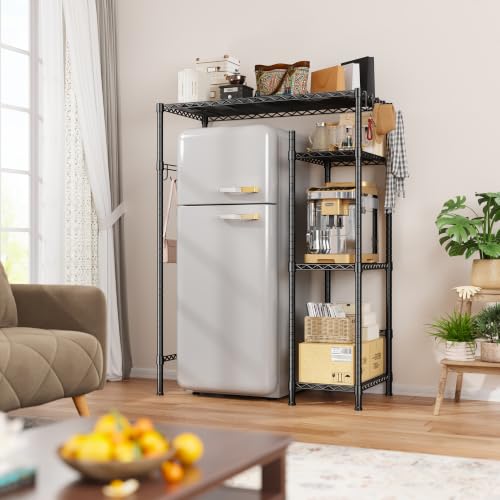 REIBII Mini Fridge Stand with Storage, 4-Tier Adjustable Shelves, 380 lbs | With 8 Hooks, Fits Mini Fridge & Kitchen Appliances, Heavy Duty Steel Frame, Easy Tool-Free Assembly, Dorm & Pantry - size: 52.2"H×38.12"W×18.2"D