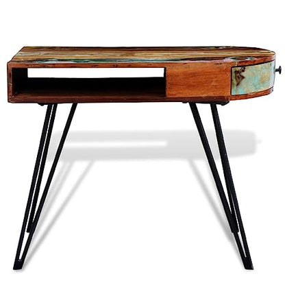 vidaXL Desk, Computer Desk with Drawer, Home Office Desk with Iron Legs, Writing Table Workstation, Industrial Retro, Solid Wood Reclaimed