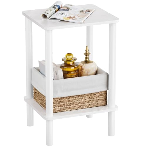 Open Shelves Side Table with Storage, 2-Tier Living Room End Tables, Night Table, 1-Min Installation Without Tools, Nightstand for Bedroom, White - color: White, size: 2 Layers