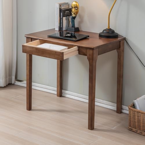 Solid Wood Desk, Gaming Study Home Office Desks for Work, Student PC Desk for Bedroom, Small Computer Desk for Small Spaces, Easy to Assemble (Walnut Color, 31inch) - color: Walnut Color, size: 31inch