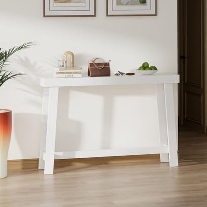 47-Inch Narrow Console Table, Entryway Sofa Table for Hallway,White | 100% Natural Bamboo slim profile, reinforced angled frame versatile wall-side placement - color: White, style: Classic