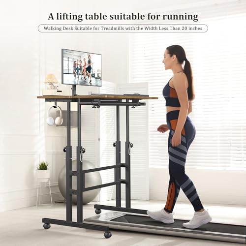 Enayplon Small Standing Desk with Wheels, Mobile Stand Up Desk, Portable Standing Table on Wheels for Walking Pad, Rolling Computer Desk Adjustable Height, Tall Table - color: Brown