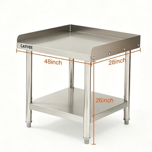 Garvee Stainless Steel Curved Edge Equipment Table Without Wheels, Heavy Duty 48x28x26 inch Commercial Prep Table, 0.7mm Thick - size: 48*28*26inch