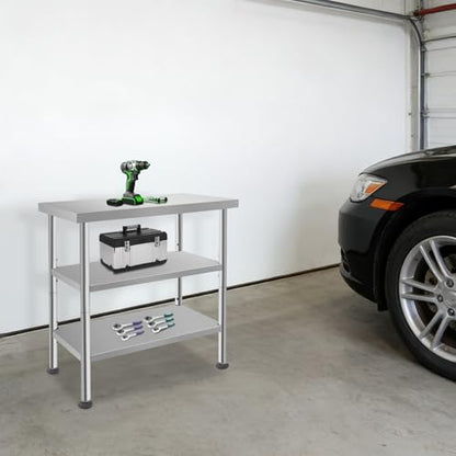 30x18x35in 3-Tier Stainless Steel Work Table with Casters & Foot Pads, Adjustable Shelves, 370 lbs Load Capacity, Heavy Duty Utility Cart for Kitchen, Warehouse, Home Organization - size: 30x18x35 Inches