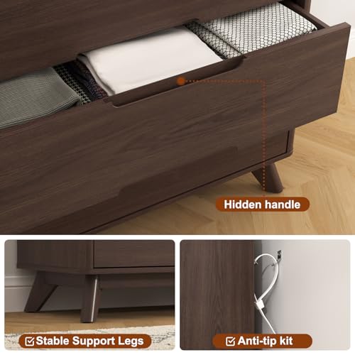 35" Large Night Stand Set of 2 with Charging Station, 3 Drawer Nightstand | Spacious Drawers, Pre-Installed Slide, Wood Bedside Table, Modern End Table, Nightstand for Bedroom Sofa Couch, Brown - color: Brown, size: Large (3 drawer)