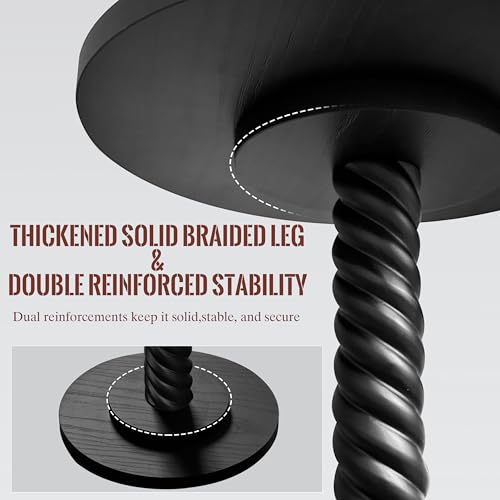 Small Drink Table, Round Pedestal Side Table, Martini Table for Small Spaces, Wooden End Table with Spiral Leg, Plant Stand Accent Table for Living Room, Bedroom, Bathroom, Easy Assembly, Black - color: Black