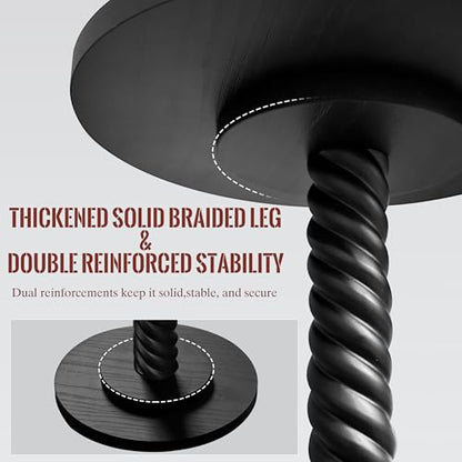 Small Drink Table, Round Pedestal Side Table, Martini Table for Small Spaces, Wooden End Table with Spiral Leg, Plant Stand Accent Table for Living Room, Bedroom, Bathroom, Easy Assembly, Black - color: Black