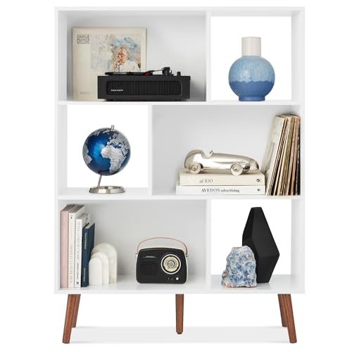 Best Choice Products 3-Tier Mid-Century Modern Wooden Bookcase, 6-Cube Organizer for Nursery, Kids Room, Living Room, w/Removable Back Panels, Pine Legs - White/Brown - color: White/Brown
