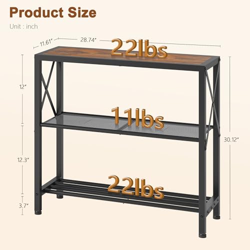 Hoctieon Industrial Console Table, 3-Tier Entryway Tables, Metal Frame, Sofa Table with Shelf, Hallway Tables, Entrance Desk for Entryway, Living Room, Foyer, Hallway, Rustic Brown&Black - color: Rustic Brown, size: 1 Pack