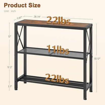 Hoctieon Set of 2 Industrial Console Table, 3 Tier Entryway Table, Metal Frame, Sofa Table with Shelf, Hallway Table, Entrance Table for Entryway, Living Room, Foyer, Hallway, Rustic Brown&Black - color: Rustic Brown, size: 2 Pack