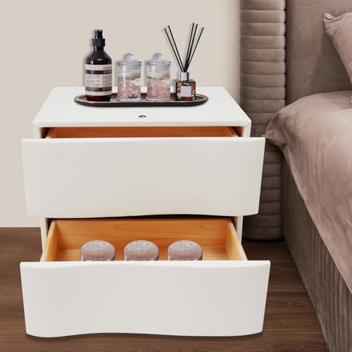 Minimalist Nightstand with LED Light, Wooden Bedside Table with 2 Drawers Small Modern Side Table for Bedroom Dorm Small Spaces - size: 2 Drawer