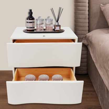 Minimalist Nightstand with LED Light, Wooden Bedside Table with 2 Drawers Small Modern Side Table for Bedroom Dorm Small Spaces - size: 2 Drawer
