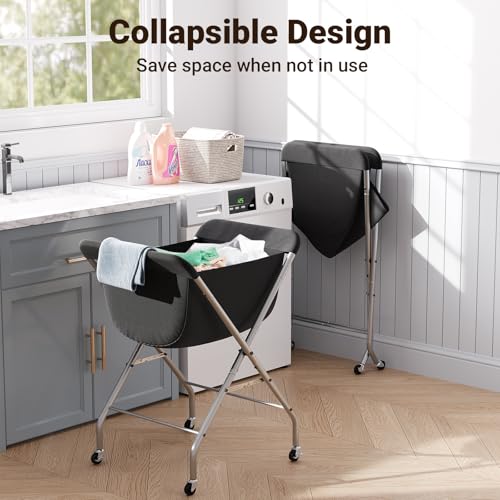 ELYKEN Laundry Basket with Wheels, Collapsible Laundry Hamper, Black | Removable Liner Bag, Foldable Design, 118L Capacity, Sturdy Metal Frame, 4 Casters, Laundry Cart for Bedroom, Laundry Room - color: Black, size: 25.6"L x 22"W x 33"H