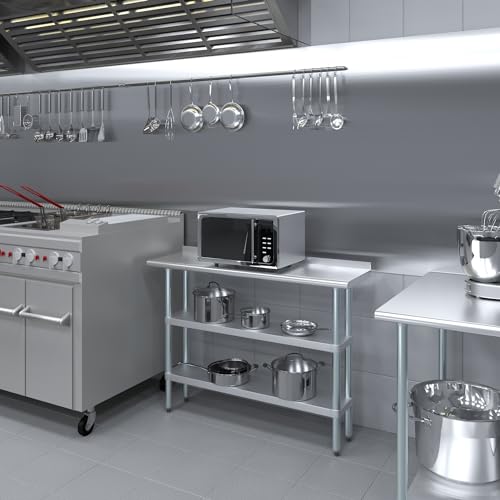 AmGood Stainless Steel Work Table with 1.5" Backsplash and 2 Shelves | Metal Kitchen Food Prep Table | NSF (48" Long x 14" Deep) - size: 48" Long x 14" Deep