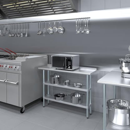 AmGood Stainless Steel Work Table with 1.5" Backsplash and 2 Shelves | Metal Kitchen Food Prep Table | NSF (48" Long x 14" Deep) - size: 48" Long x 14" Deep