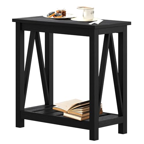 ChooChoo Farmhouse End Table, Narrow Side Table with Shelf | Slim Bedside Table ,Small Spaces, Rustic Nightstand, Living Room, Bedroom,Vintage Black - color: Vintage Black, size: 1 Pack
