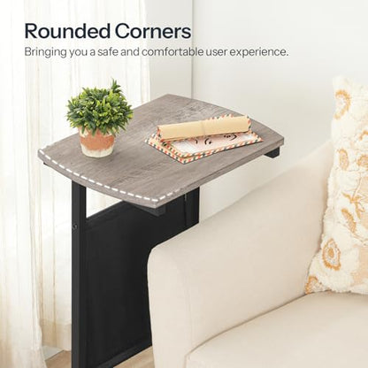 HOOBRO C Shaped End Table, 28.3" Side Table for Small Spaces, Couch Table, Slide Under Sofa Tray Table, Storage Bag, for Living Room, Bedroom, Greige and Black BG40SF01 - color: Greige + Black