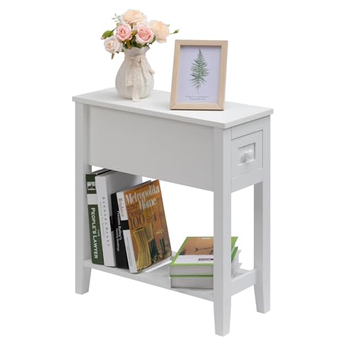 Narrow Side Table for Small Spaces, White, Set of 1, 24" L x 8.5" W x 24" H - size: 1 set White