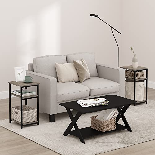Furinno Just 3-Tier Metal Frame End Table with Storage Shelves, 2-Pack, French Oak - color: French Oak, size: 2-Pack, Metal Frame, 3-Tier