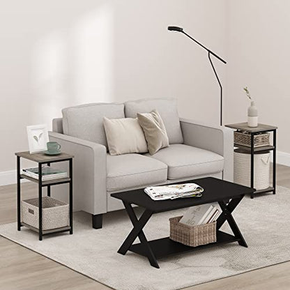 Furinno Just 3-Tier Metal Frame End Table with Storage Shelves, 2-Pack, French Oak - color: French Oak, size: 2-Pack, Metal Frame, 3-Tier