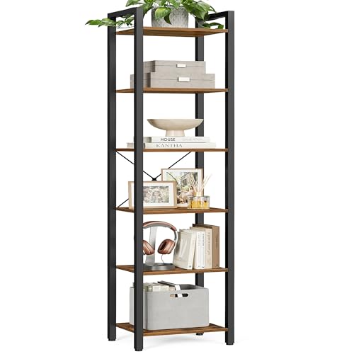 VASAGLE 6-Tier Bookshelf, Bookcase with Steel Frame, Book Shelf for Living Room, Home Office, Study, 11.8 x 15.7 x 73.2 Inches, Industrial Style, Rustic Brown and Ink Black ULLS101B01 - color: Rustic Brown + Ink Black, size: 6 Tiers (11.8"D x 15.7"W x 73.