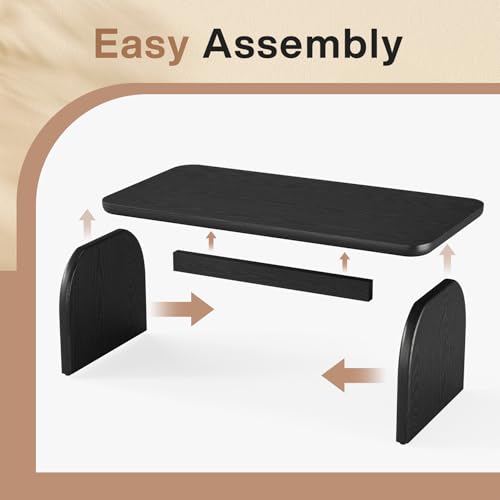 Tribesigns Rectangle Coffee Table, 47-Inch Wood Rectangular Living Room Table, Farmhouse Accent Center Low Cocktail Tea Table with Sturdy Base & Rounded Corners, Easy Assembly (Black) - color: Black