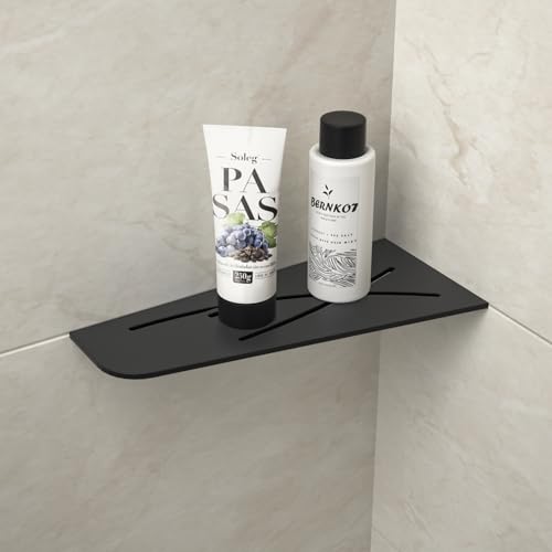 Corner Shower Shelf 12" Heavy Duty | 304 Stainless Steel, Quadrilateral Corner Shelf Recessed, Bathroom Storage Shampoo Holder - color: Matte Black, size: 12"-1 Pack