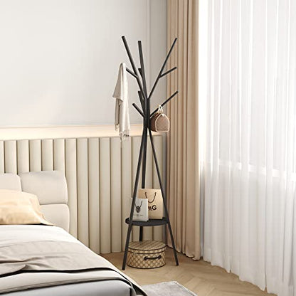 HOME BI Coat Rack Hat Stand Free Standing Display Hall Tree Metal Hat Hanger Garment Storage Holder with 9 Hooks for Clothes Hats and Scarves in Black,17.72" Wx17.72 Dx70.87 H (Black) - color: Black