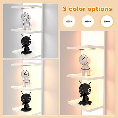 5 Tier Wall Shelf with Light, Floating Lack Shelf for Wall Storage, Wall Mounted Vertical Display Shelf for Bedroom Living Room Vanity, White - color: White