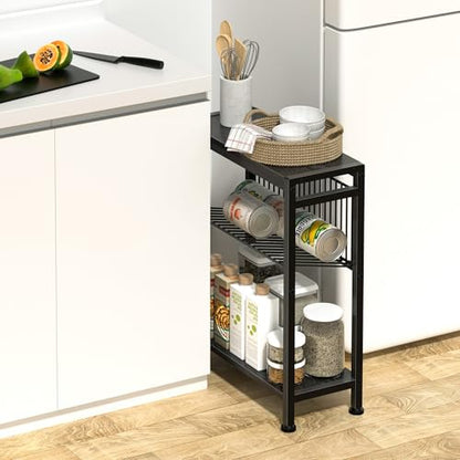 Side Table for Small Spaces, Narrow End Table with Adjustable V-Shaped Magazine Rack, 7.1"D x 17"W x 21.7"H, Black - color: Black, size: 1-pcs