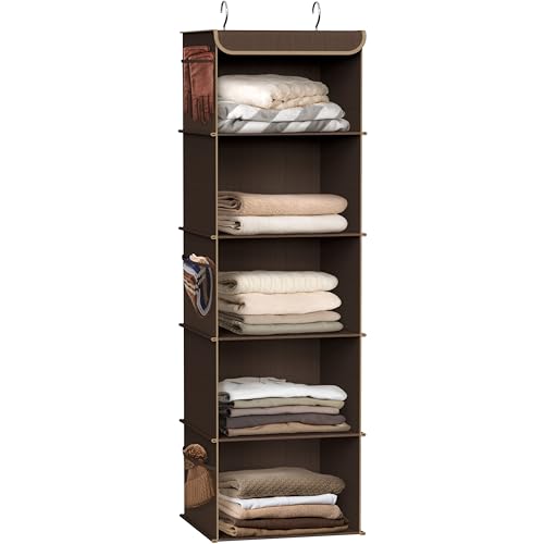 Simple Houseware 5 Shelf Hanging Closet Organizer, Brown - color: Brown, size: 5 Shelf