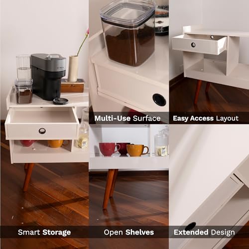 Boahaus Coventry Coffee Bar Cabinet with Drawer and Open Shelves – Space-Friendly Coffee Station Table