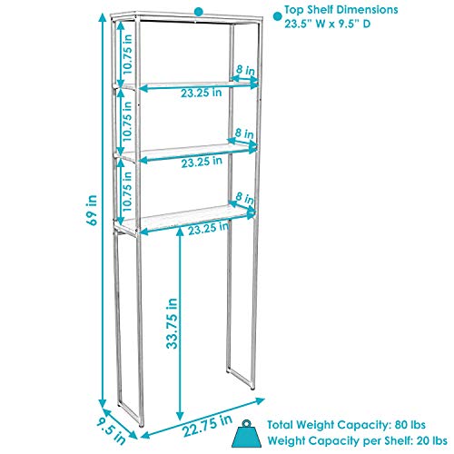 Sunnydaze 69-Inch 4-Tier Over-the-Toilet Shelf - Open Shelves, Veneer Finish and Black Iron Frame - Teak Color - color: Teak Finish