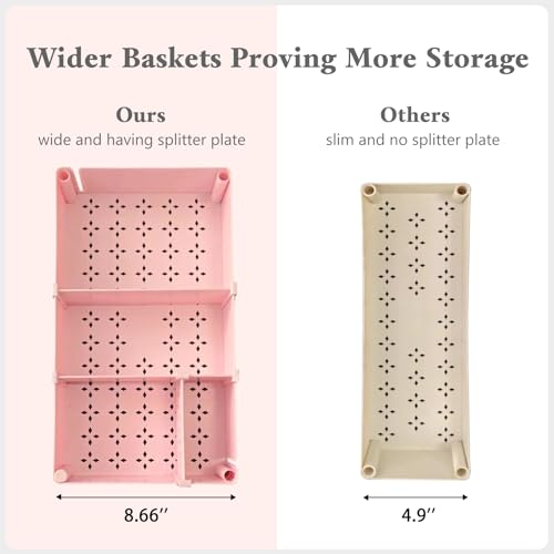 danpinera Slim Storage Cart, 3 Tier Narrow Rolling Cart on Wheels Bathroom Organizer with Dividers Handle Hanging Cups Hooks for Laundry Room Kitchen Small Spaces, Pink - style: 3 Tier Pink